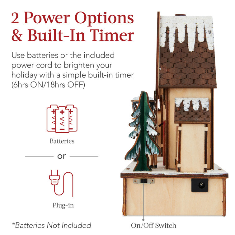 The Holiday Aisle Pre-Lit Wooden Christmas Village, Plug-In/Battery-Powered Winter Mantel Decor w/ 20 LED Lights The Holiday Aisle