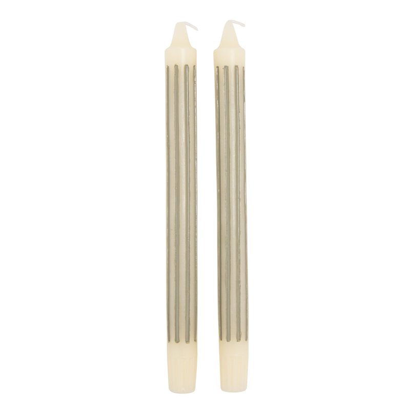 Unscented Vertical-Striped Taper Candles In Box, Gray
