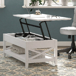 Table basse à plateau relevable avec rangement dissimulé