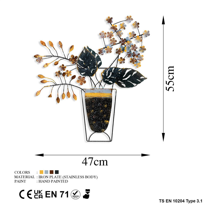 Handmade Decorative Metal Wall Accessory, 18.5 x 21.7 inches | 100% Metal, Thickness: 0.06 inches | Unique Hand-Painted Design, Wall-Mountable | Perfect for Home Decor, Adds Character & Style to Any Space