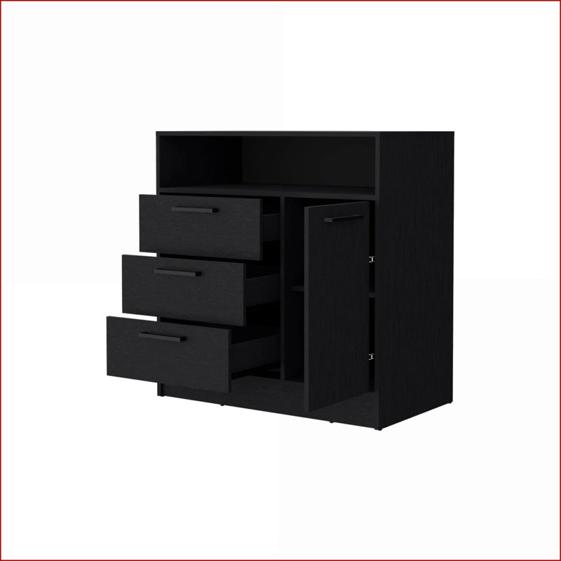 Commodes, 3 tiroirs noirs avec tablette ouverte Cabinet | Wengé | Bois
