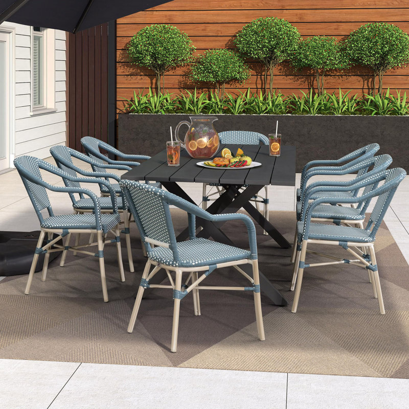  Ensemble de 2 chaises d'extérieur avec rotin en osier d'aluminium tissé à la main, Bleu clair