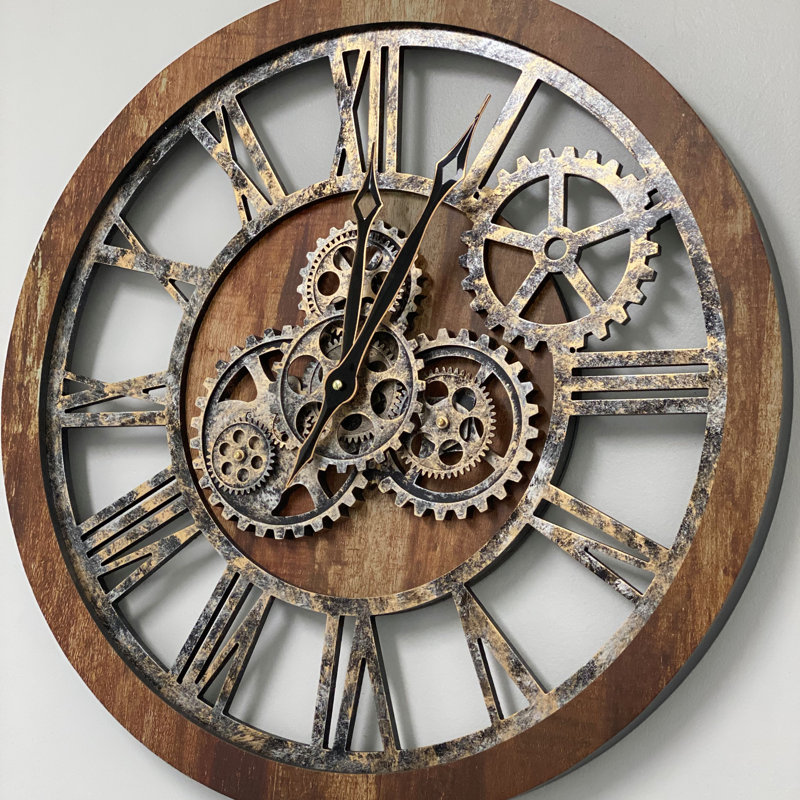 Solid Wood Wall Clock, Vintage Brown