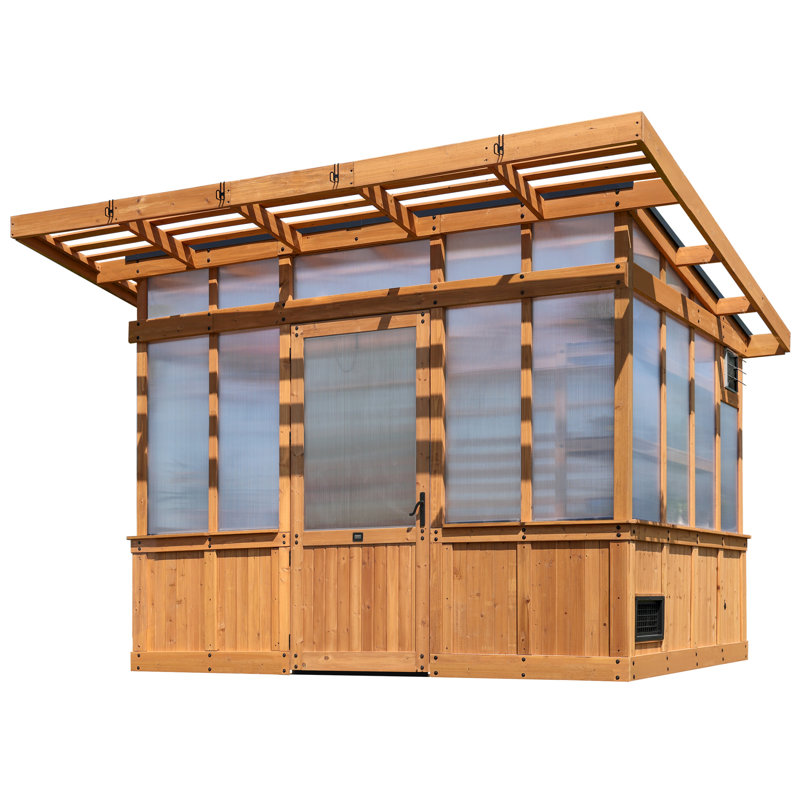 Backyard Discovery Poppy 11' x 7' Cedar Wood and Polycarbonate Walk-In Outdoor Greenhouse Kit with PowerPort