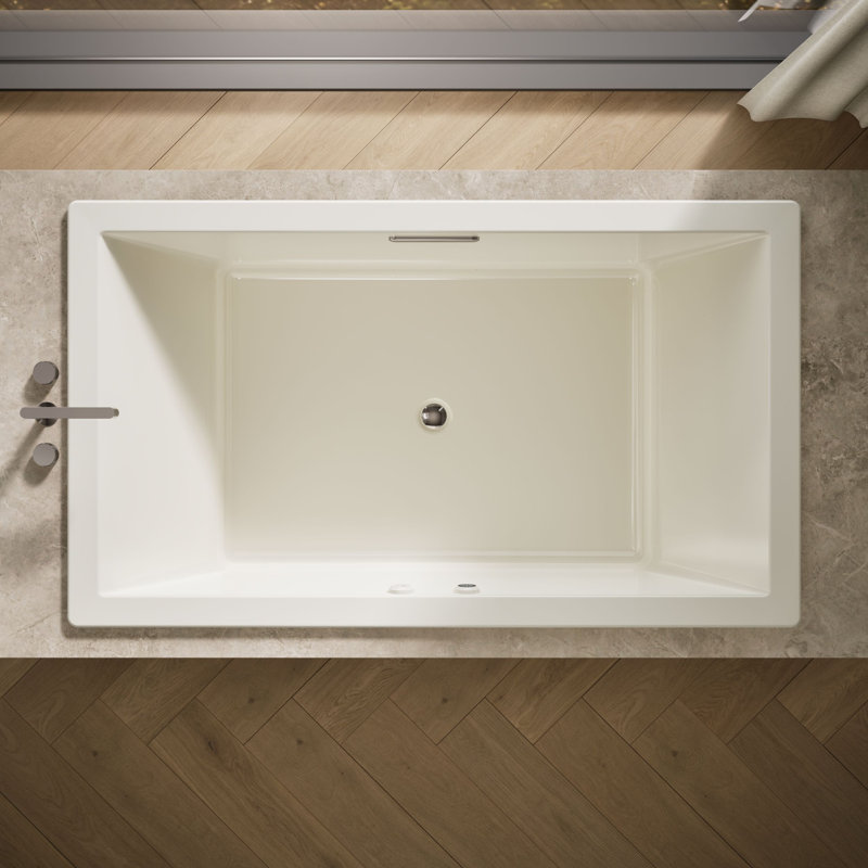 Underscore Rectangle 72" x 42" Heated Bubblemassage Air Bath with Bask, Centre Drain, Biscuit