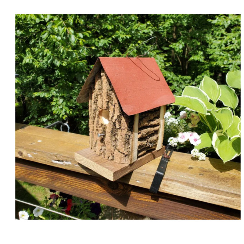 Maison d'oiseaux Brown Barkwood, maison d'oiseaux en bois récupéré Amish avec toit en métal
