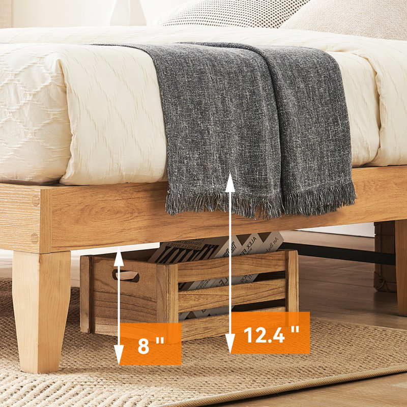 Natural Rattan Full Bed Frame with LED Headboard and Wood Legs, No Box Spring Needed, Full