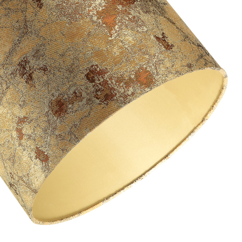 Designer Textured Gold And Jacquard Fabric Drum Lampshade By