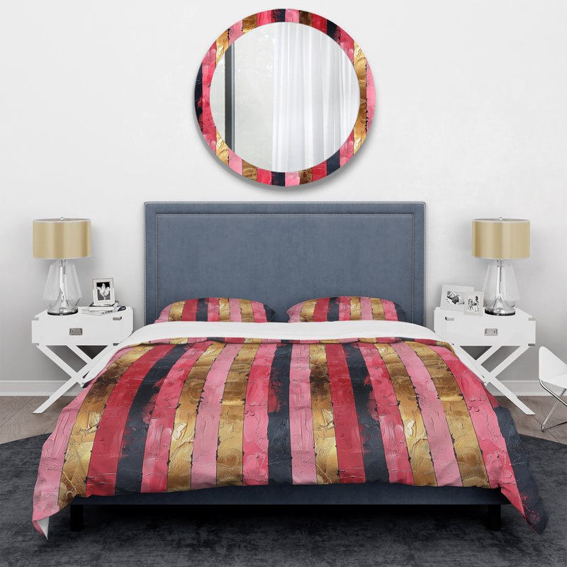 Ensemble de housse de couette Glam Stripes II or rose Glam, Housse de couette très grand + 2 taies décorativ