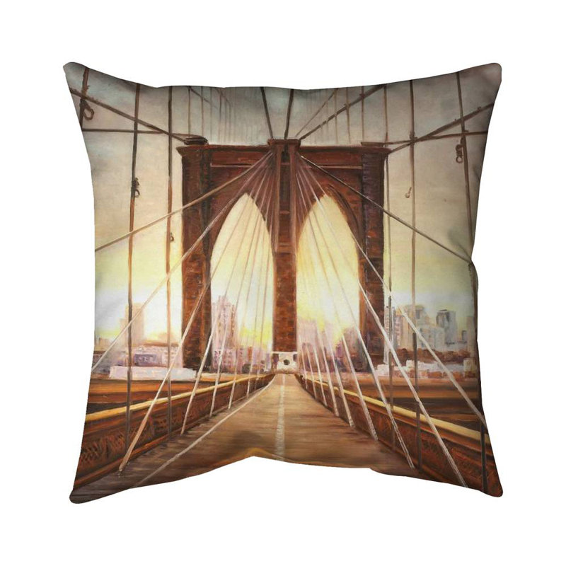 Sunset on the Brooklyn Bridge - Hyperrealist Throw Pillow – Throw Pillow Cover Only, Double-Sided Print, Insert Not Included