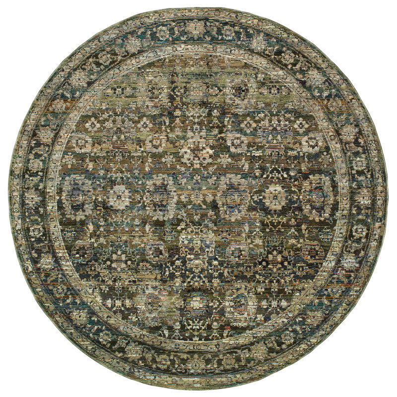 Tapis oriental vert / brun Tuma, Rond 7 pi 10 po