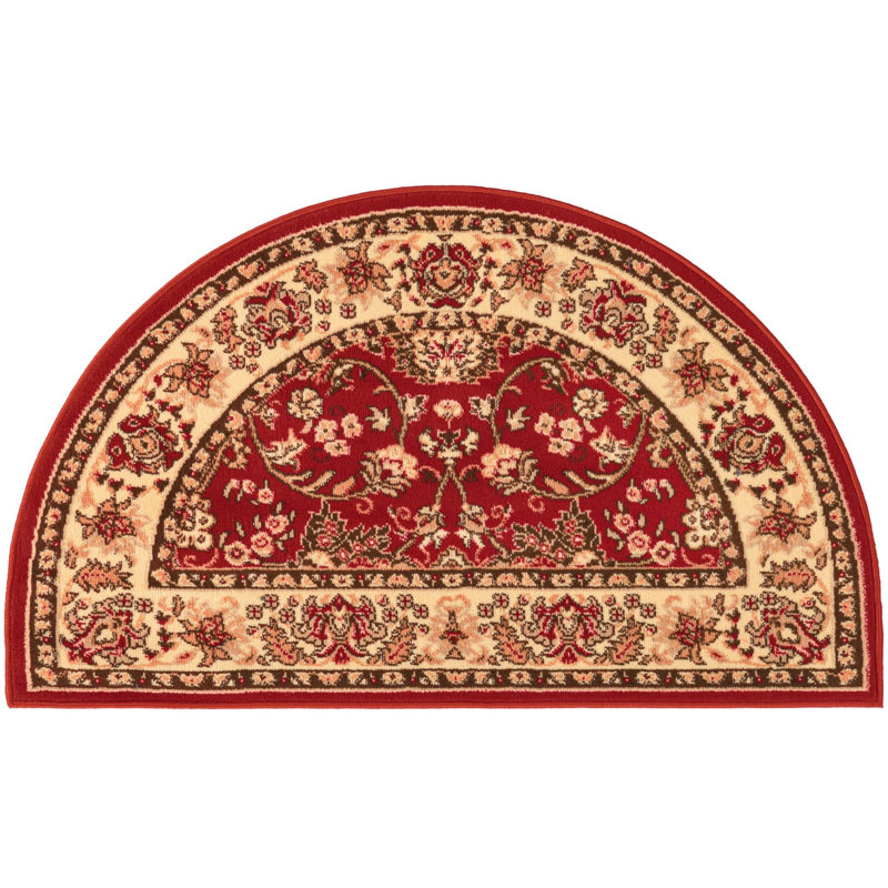 Bhatari Oriental Burgundy Area Rug, Half-circle 2'7" x 4'1", Burgundy