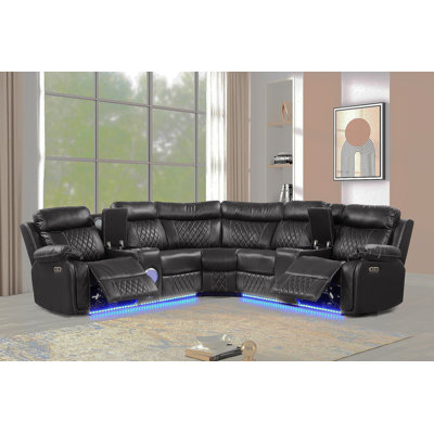 Lacrosse Modern Style Power Recliner Sectional With Bluetooth Speaker And LED Made With Wood & Metal In Gray(CA INVENTORY)