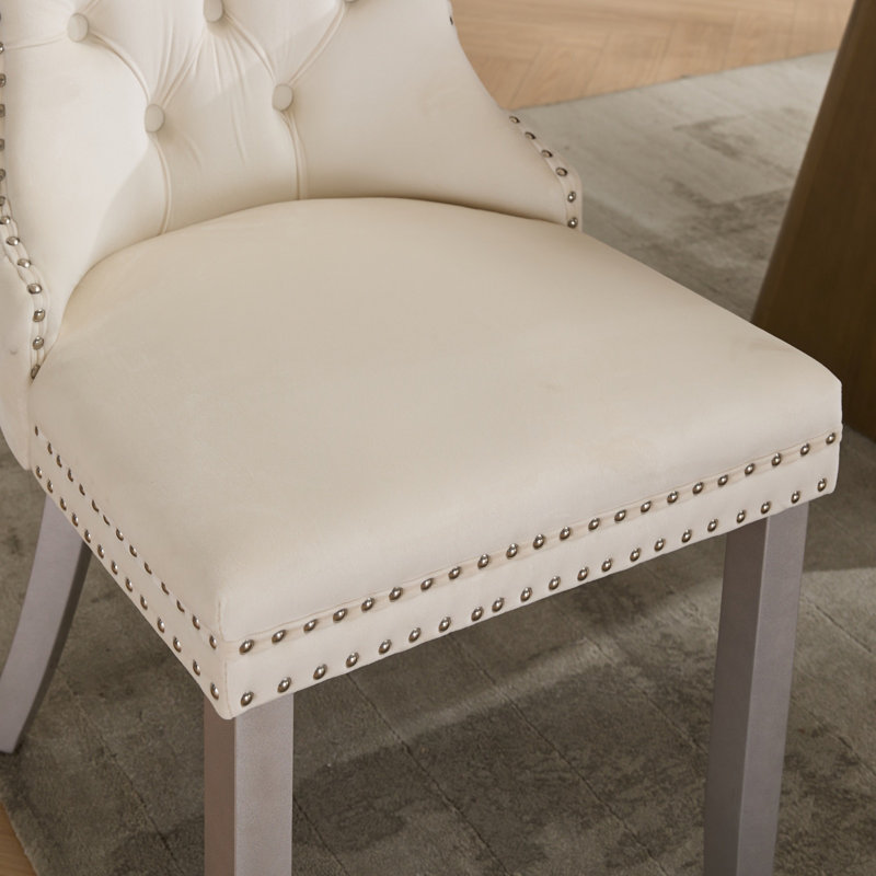 Ensemble de 2 chaises de salle à manger en velours Contemporary, Blanc lait, Argent argent