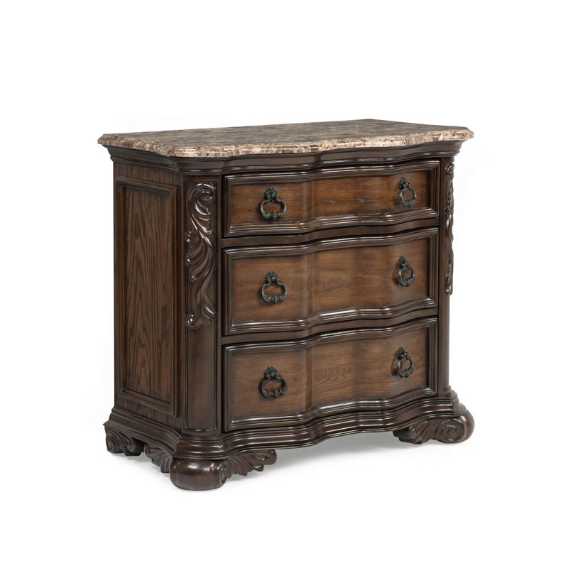 Table de chevet en marbre véritable à 1 tiroir avec moulures complexes 1pc