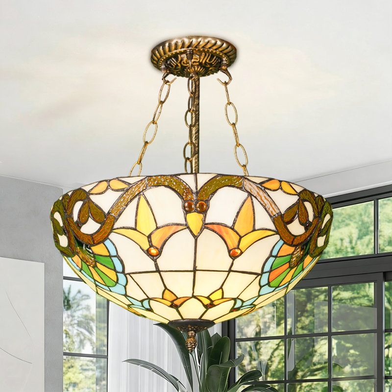 Luminaire suspendu vintage rétro en verre teinté avec détails en bronze antique