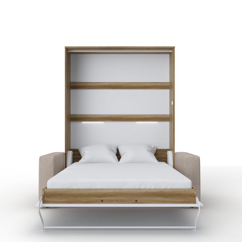 Ayvri Upholstered Murphy Bed, Oak Country/White/Beige