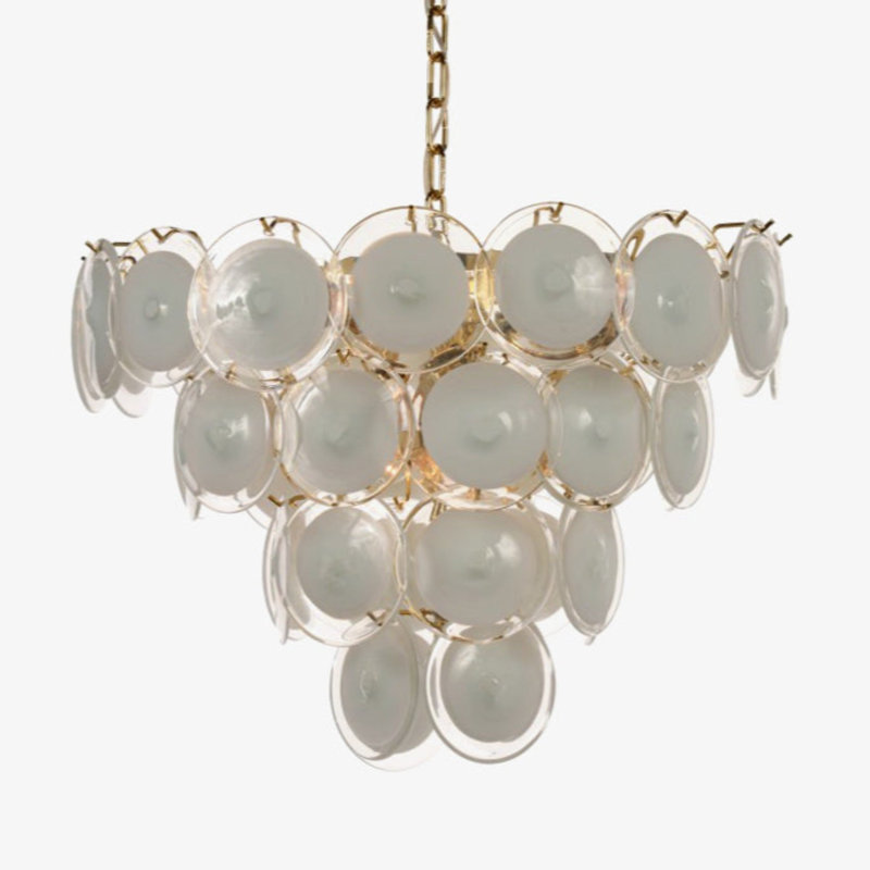 Lustre gradué à 6 lumières Portia, Opalino, Laiton poli