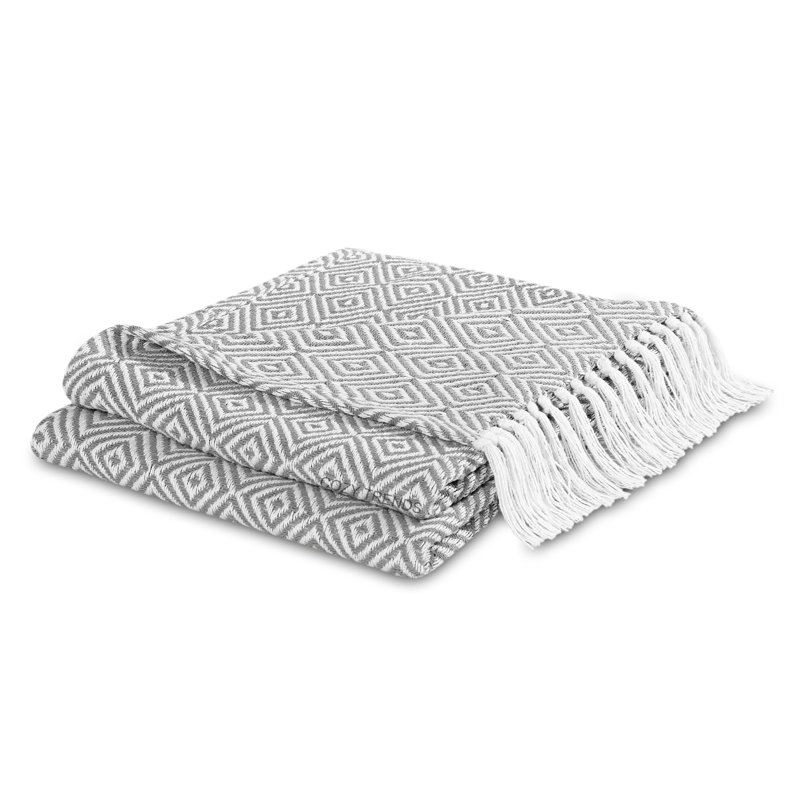 Handwoven Diamond Grey Cotton Throw Blankets Set of 2