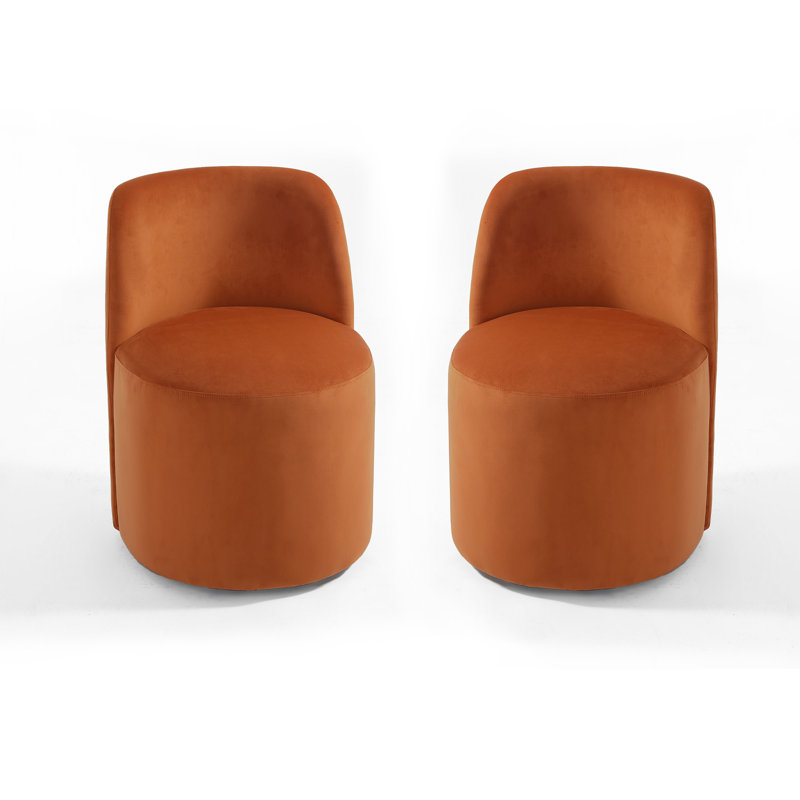 Upholstered Modern Orange Velvet Side Dining Chair (Set of 2), Orange Velvet
