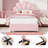 Twin Size Upholstered Platform Bed Frame Cute Princess Style Velvet Headboard with 2 Storage Drawers, Solid Wood Slats Support, No Box Spring Needed, Easy Assembly, Pink-1421334460