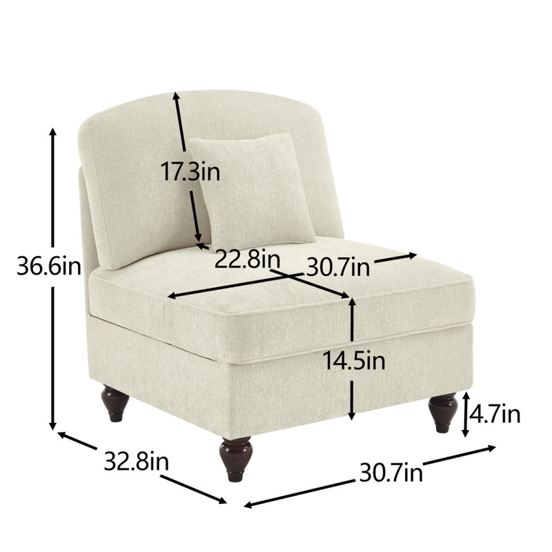 Canapé sans accoudoirs en chenille avec 1 coussin - beige et blanc, Beige / Blanc