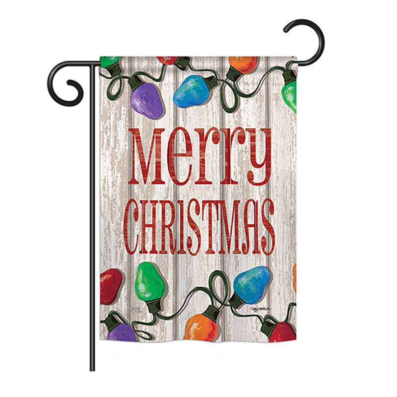 Drapeau de jardin Datev Bright Merry Christmas, Toile de jute, Rouge foncé
