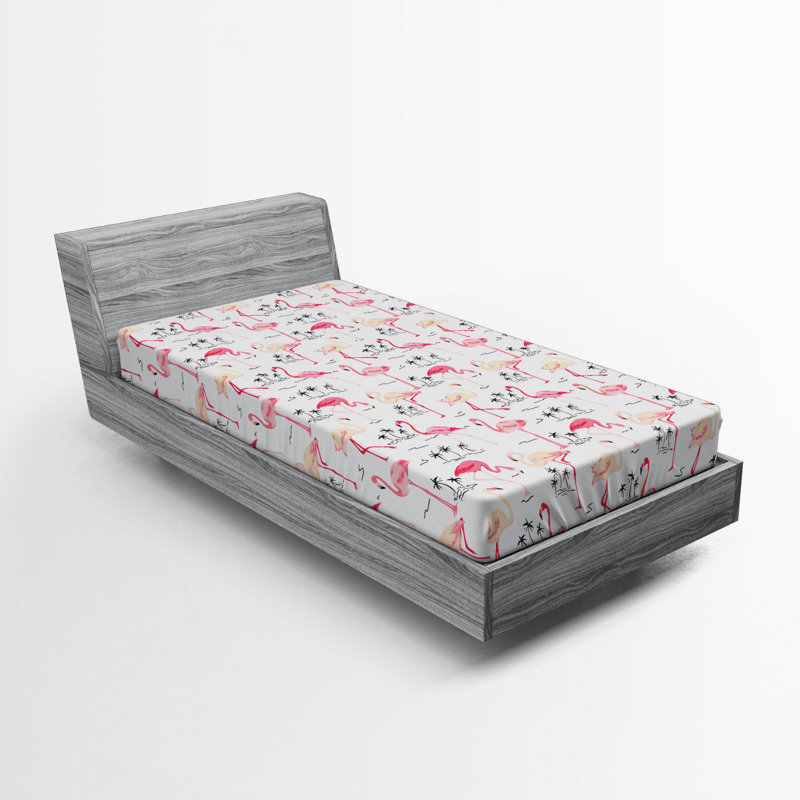 Pink Flamingo Print Twin Microfiber Fitted Sheet