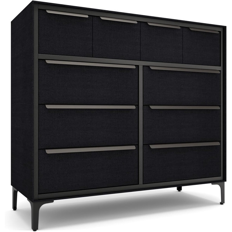 Commode en tissu - Structure en métal robuste, 10 tiroirs spacieux anti-affaissement avec poignées en métal élégantes - Solution de rangement de qualité supérieure et durable pour votre maison (noir)