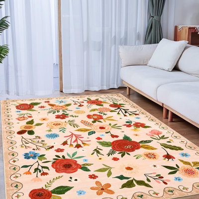 Tapis vintage lavable à la machine vintage avec envers antidérapant, tapis à poils courts doux pour le salon, la chambre à coucher, la ferme et la chambre de bébé