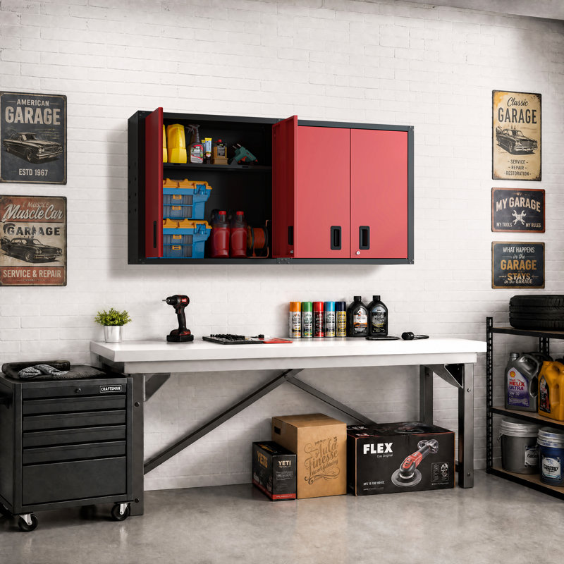 Armoire de rangement murale en métal avec portes doubles verrouillables, Red