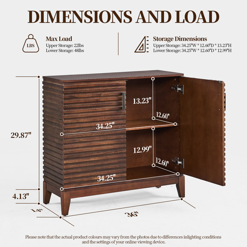 Buffet moderne 36 "à 2 portes cannelées et porte vieillie (ensemble de 2), Noyer