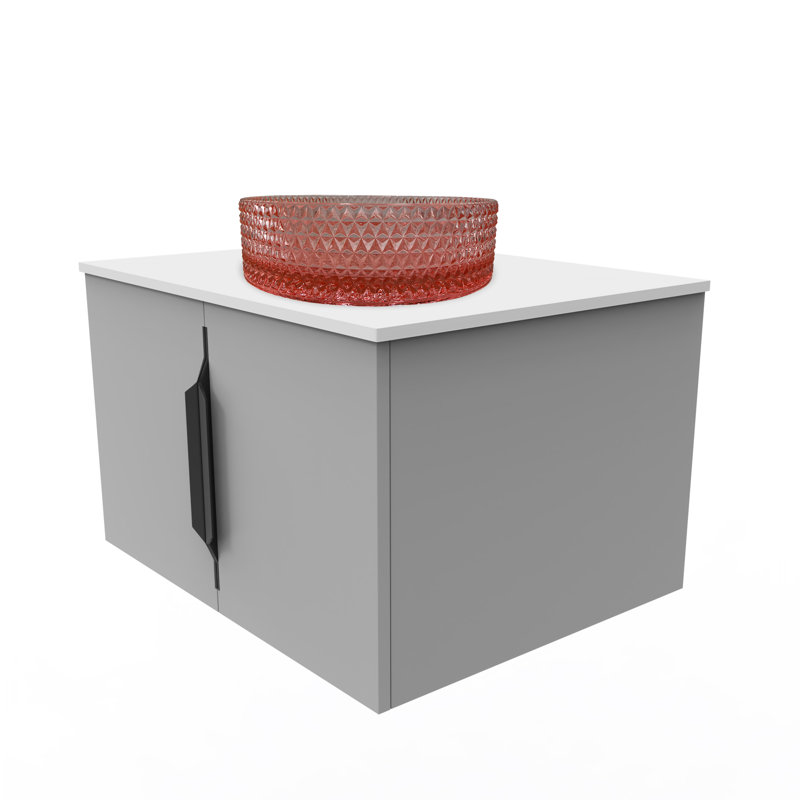 Ensemble de meuble-lavabo flottant simple 24 po avec lavabo vasque en verre trempé Wildsee Wildsee, Rose, Gris