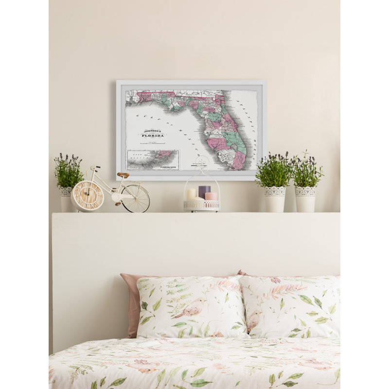 «Old Florida Map», reproduction d'art graphique sur papier encadré, H 30 po x l 45 po x 1,5 po