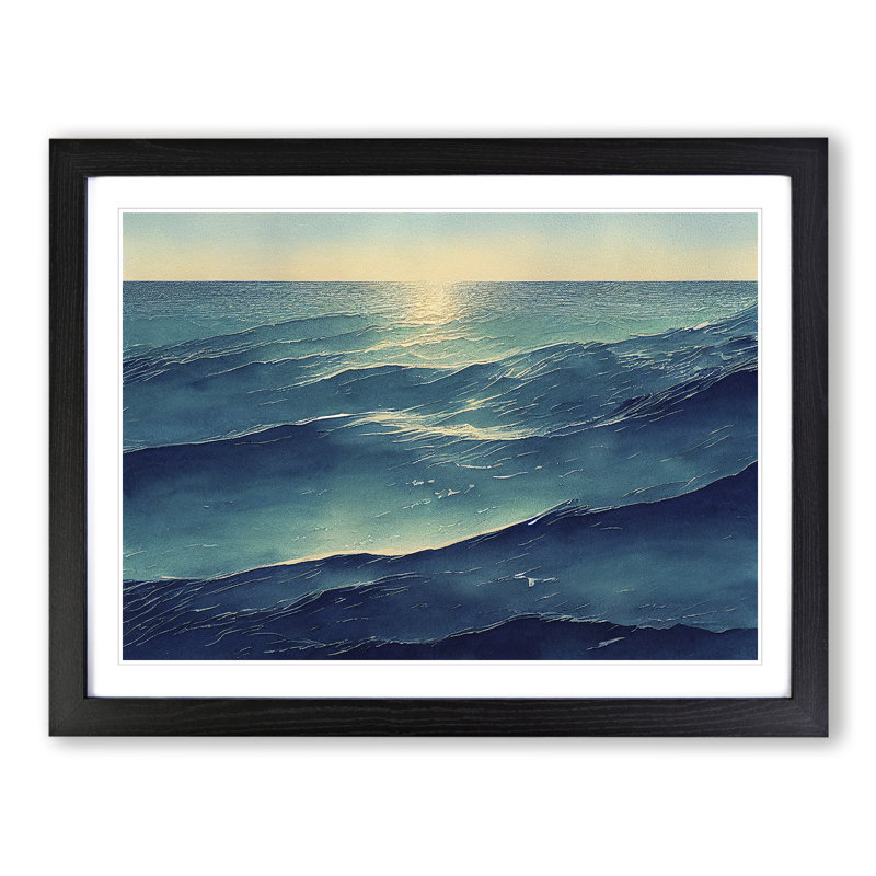 XH1022-6449X Ocean Watercolour Vol.3 - Single Picture Frame Print, Black, 46cm H x 64cm W