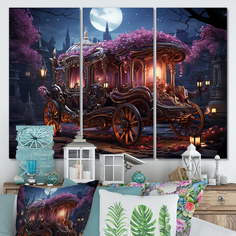 Art floral princesse chariot - vieux chariot américain, Toile tendue, H 28 po x l 36 po
