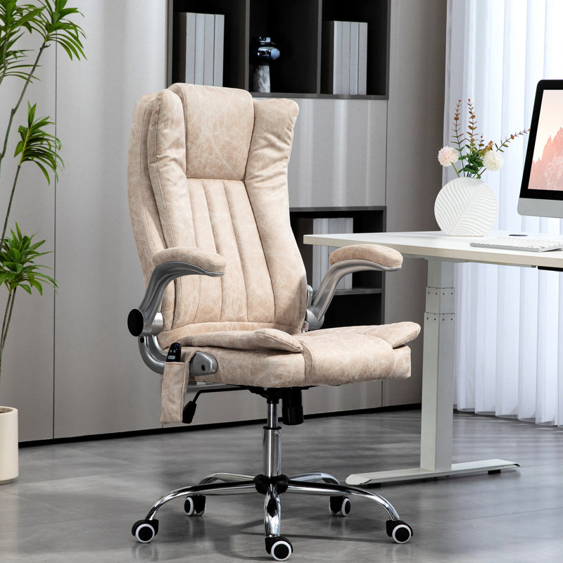 Fauteuil pivotant blanc crème avec massage par vibration, chauffage, siège réglable et accoudoirs à 3 hauteurs de hauteur