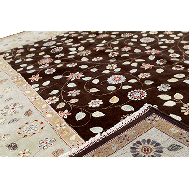 Tapis brun et ivoire de haute qualité noué à la main