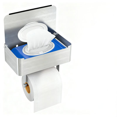 Toilet Paper Holder With Shelf, Flushable Wipes Dispenser For Bathroom Storage1 Tier (Chrome)