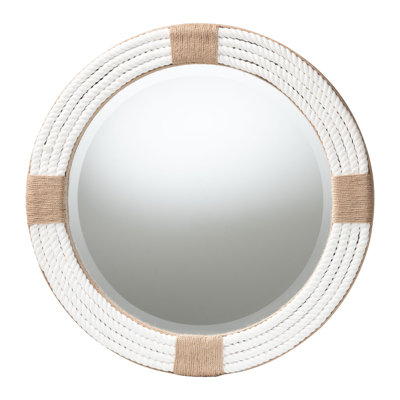 Bali & Pari Makya Round  Woven Rope Mirror – Coastal Mirror With White Fabric And Woven Jute Accents For Farmhouse, Boho Wall Decor, Beach House