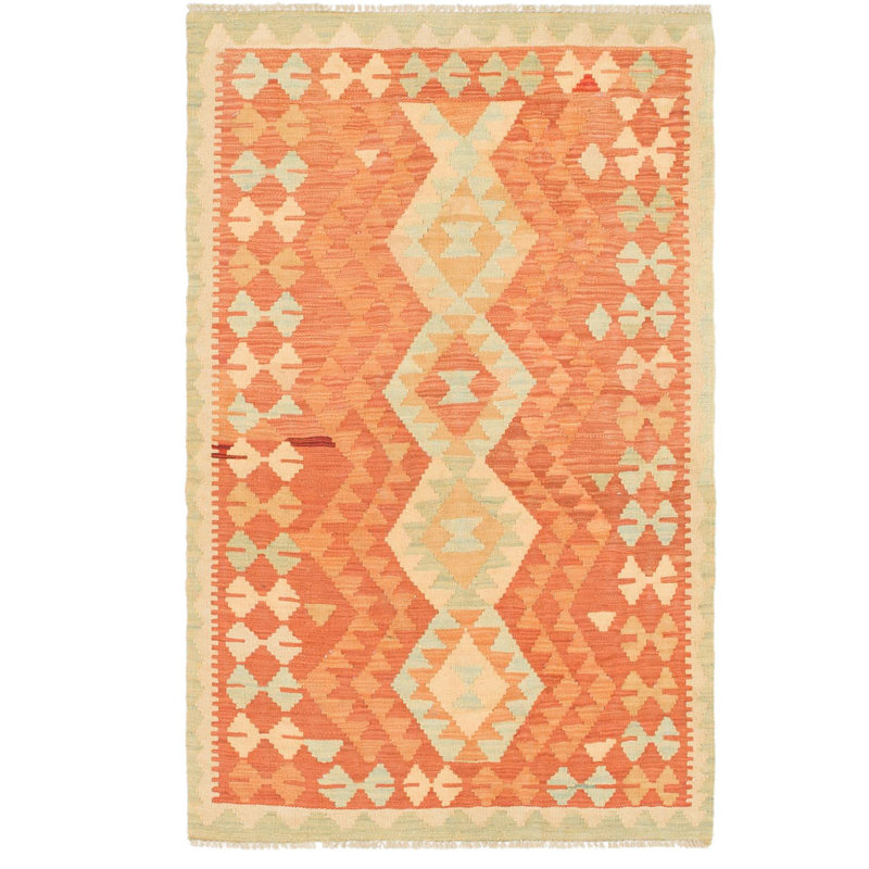 Tapis de pêche one-of-kind à la main-noué la new age pêche 2 pi 10 po x 4 pi zone en laine Elland