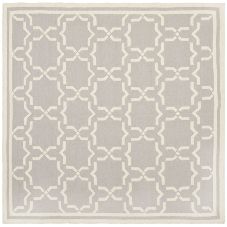 Rodgers Hand Woven Flat Weave Wool/Cotton Geometric Rug in Gray/Ivory