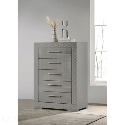 Grey High Gloss 5-Drawer Bedroom Chest