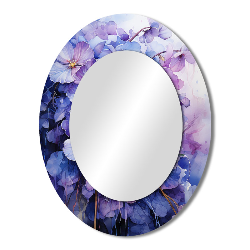 Lavender Mystery Blooms I - Grand miroir mural ovale sur support métallique, H 43 po x l 33 po