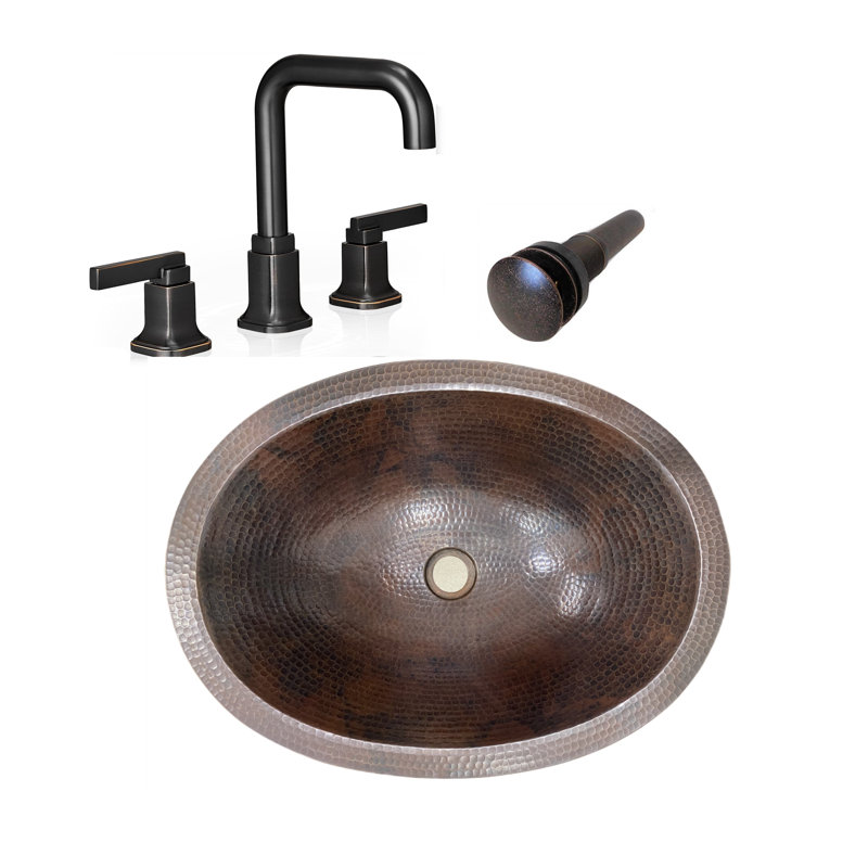 16'' Copper Oval Bathroom Sink with Gooseneck Faucet & Drain