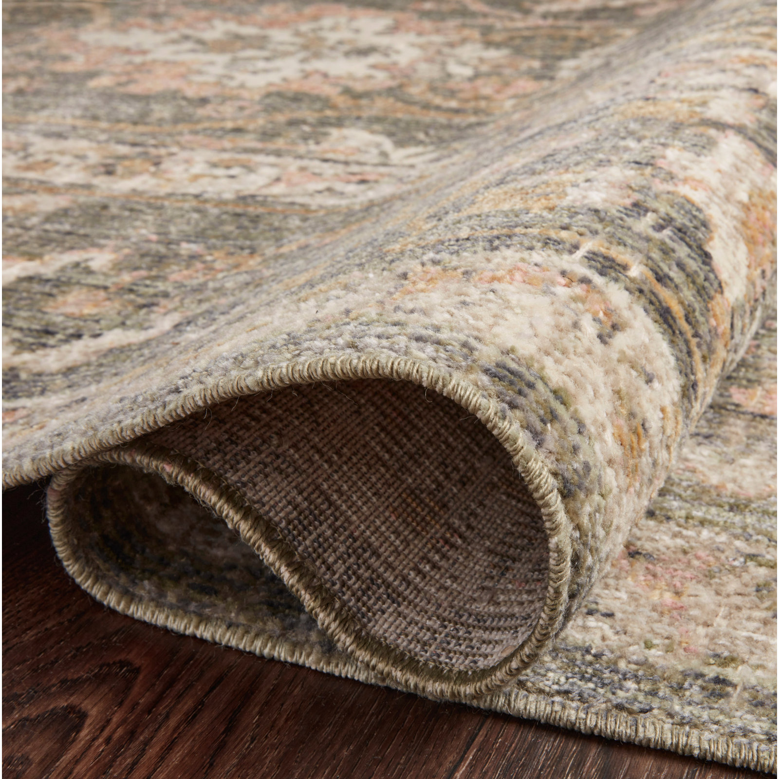 Chris Loves Julia x Loloi Rosemarie Oriental Sage Blush Area Rug, Runner 2'7" x 8'