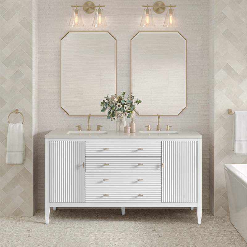 Myrrin 60" Double Bathroom Vanity Set, Bright White, 8" Widespread, Siberian