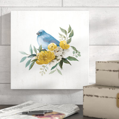 Oiseau bleu sur demi-couronne jaune - reproduction sur toile