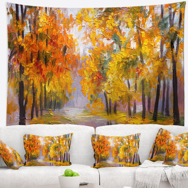 Paysage plein de tapisserie de feuilles tombées, H 32 po x l 39 po