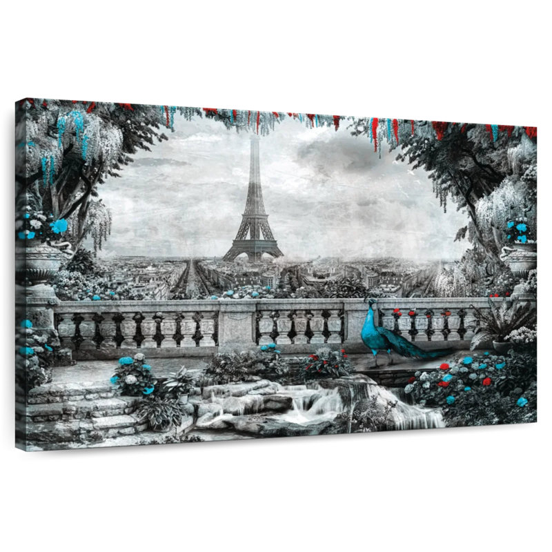 Vue de jardin sur la tour Eiffel de Nicci, H 24 po x l 36 po